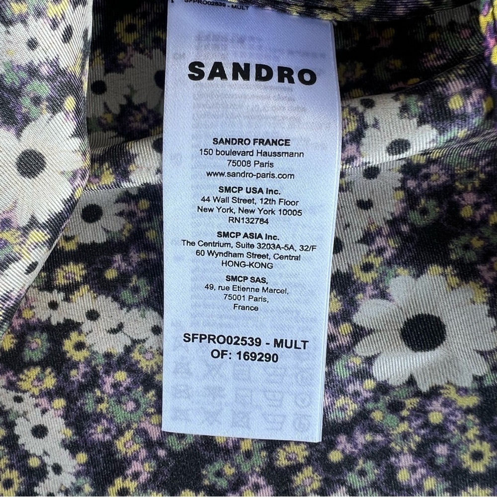 Sandro Casablanca Puff Sleeve 100% Silk Mini Dress Daisy Chain Paisley XS NWT - Picture 13 of 15